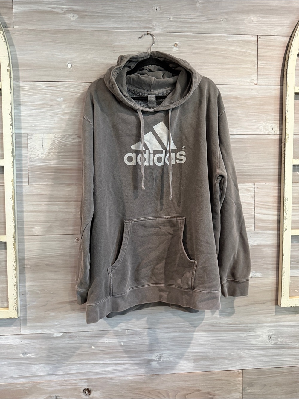 Adidas Men's Washed Gray Pullover Hoodie with White Logo